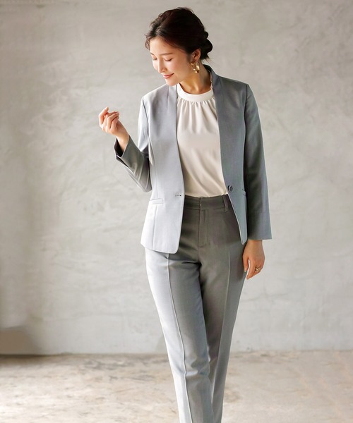 WHITE JOOLA(ホワイトジョーラ)の「【手洗いできる】ライト杢クロス・カラーレスジャケット(前裏付き)(ノーカラージャケット・レディース・グレー/ベージュ/ネイビー・7号/9号/11号)」の19枚目の写真