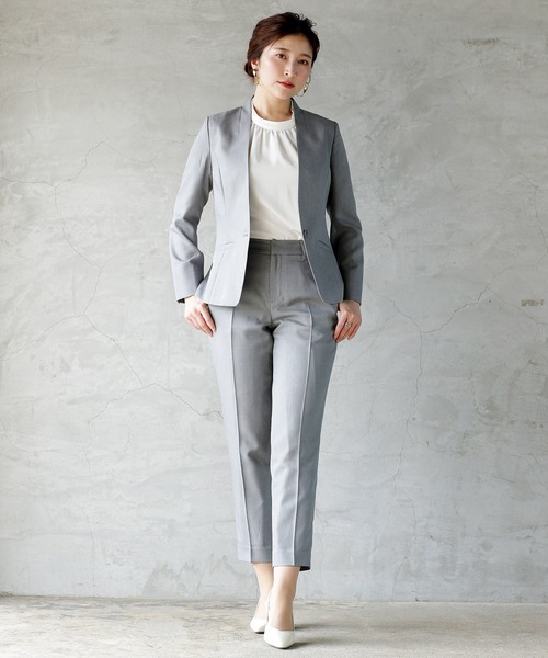 WHITE JOOLA(ホワイトジョーラ)の「【手洗いできる】ライト杢クロス・カラーレスジャケット(前裏付き)(ノーカラージャケット・レディース・グレー/ベージュ/ネイビー・7号/9号/11号)」の20枚目の写真