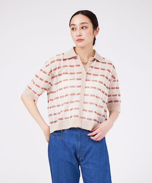 qualite(カリテ)の「【2WAY】チェックシアーニット(ニット/セーター・レディース・ホワイト/ベージュ・フリー)」の12枚目の写真