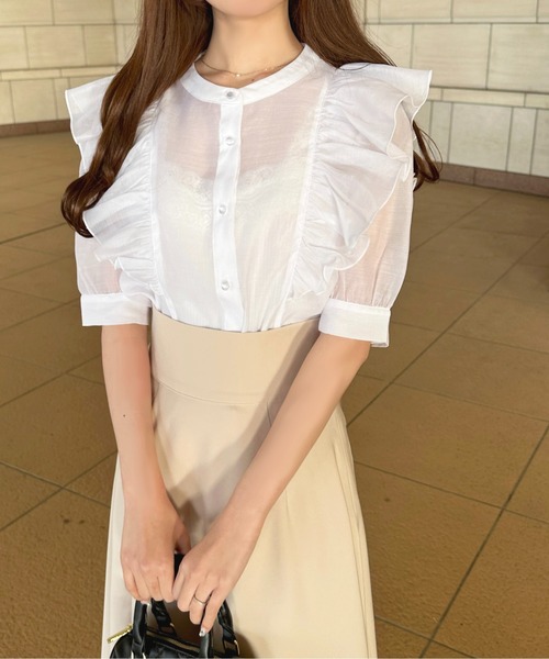 apres jour(アプレジュール)の「シアーフリルボウタイブラウス【ZOZOTOWN限定アイテム】(シャツ/ブラウス・レディース・グレイッシュベージュ/ピンク/オフホワイト・X-LARGE/フリー)」の11枚目の写真