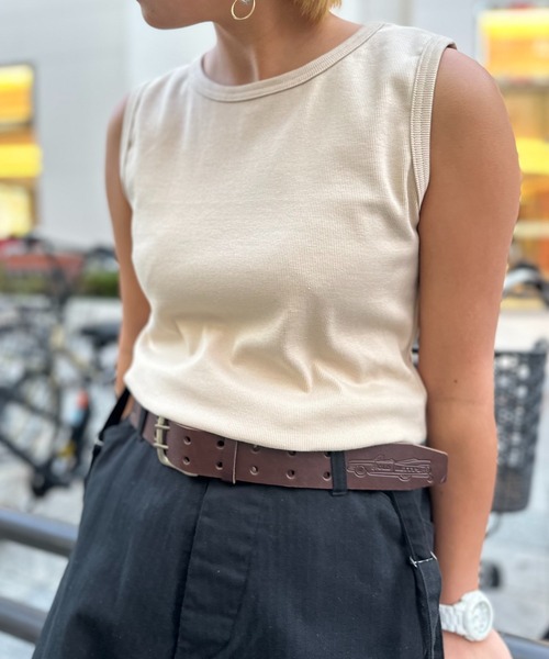 OLD BETTY'S（オールドベティーズ）の「Bare Rib Long Tank Top（Tシャツ/カットソー・レディース・レンガ/ホワイト/ベージュ・FREE）」の2枚目の写真