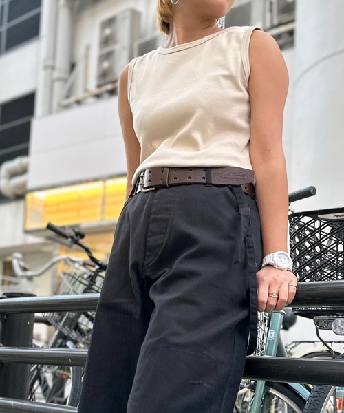 OLD BETTY'S（オールドベティーズ）の「Bare Rib Long Tank Top（Tシャツ/カットソー・レディース・レンガ/ホワイト/ベージュ・FREE）」の9枚目の写真