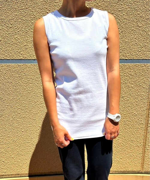 OLD BETTY'S（オールドベティーズ）の「Bare Rib Long Tank Top（Tシャツ/カットソー・レディース・レンガ/ホワイト/ベージュ・FREE）」の16枚目の写真