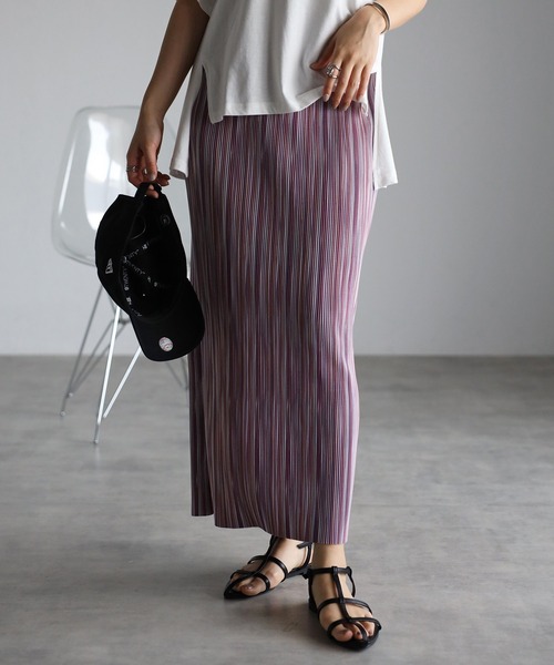 amini(アミニ)の「【2023 S/S 新作】MIXカラープリーツスカート(スカート・レディース・パープル/グリーン・MEDIUM)」の13枚目の写真