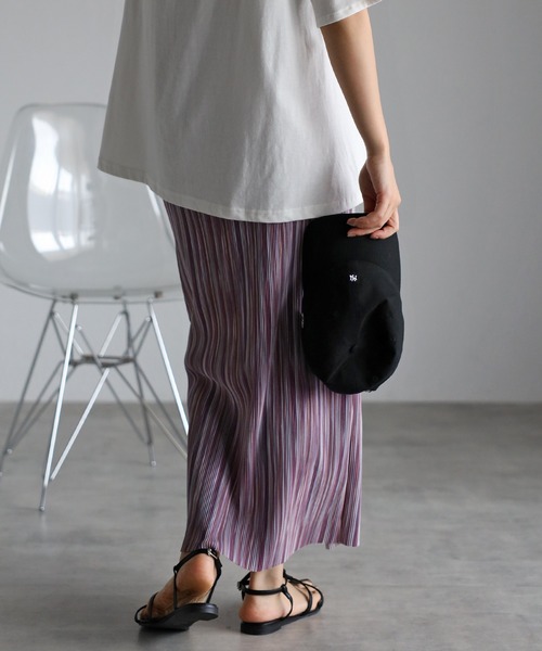 amini(アミニ)の「【2023 S/S 新作】MIXカラープリーツスカート(スカート・レディース・パープル/グリーン・MEDIUM)」の4枚目の写真