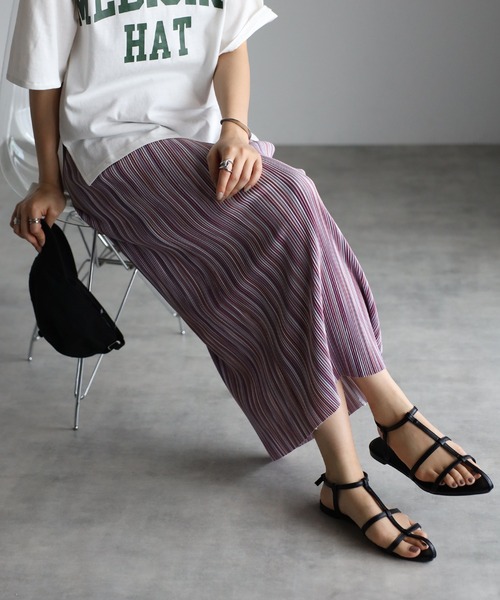 amini(アミニ)の「【2023 S/S 新作】MIXカラープリーツスカート(スカート・レディース・パープル/グリーン・MEDIUM)」の18枚目の写真