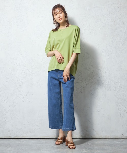 Petit Honfleur(プチオンフルール)の「【接触冷感】ドルマンプルオーバー(Tシャツ/カットソー・レディース・グリーン/サックスブルー/ネイビー・M/L)」の10枚目の写真