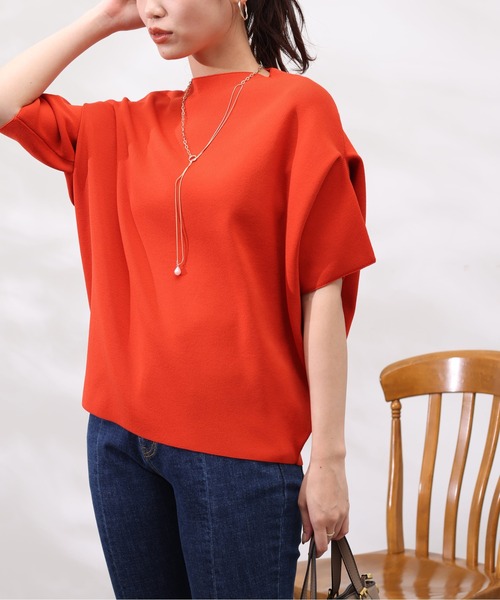 Chez toi（シェトワ）の「ウォッシャブル軽量アップスリーブプルオーバー（ニット/セーター・レディース・オレンジ/アイボリー/ブラック/ブルー/ベージュ・FREE）」の5枚目の写真