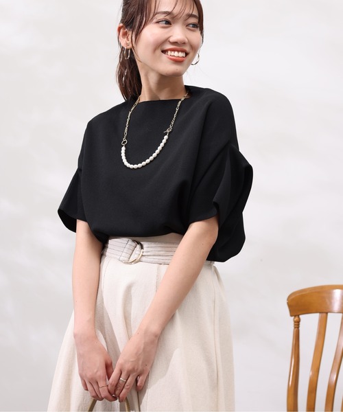 Chez toi（シェトワ）の「ウォッシャブル軽量アップスリーブプルオーバー（ニット/セーター・レディース・オレンジ/アイボリー/ブラック/ブルー/ベージュ・FREE）」の3枚目の写真