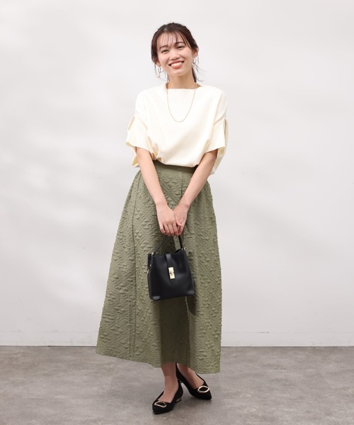 Chez toi（シェトワ）の「ウォッシャブル軽量アップスリーブプルオーバー（ニット/セーター・レディース・オレンジ/アイボリー/ブラック/ブルー/ベージュ・FREE）」の7枚目の写真