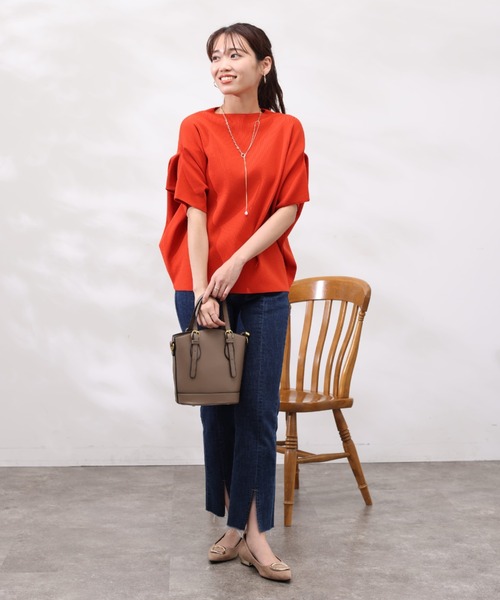 Chez toi（シェトワ）の「ウォッシャブル軽量アップスリーブプルオーバー（ニット/セーター・レディース・オレンジ/アイボリー/ブラック/ブルー/ベージュ・FREE）」の12枚目の写真