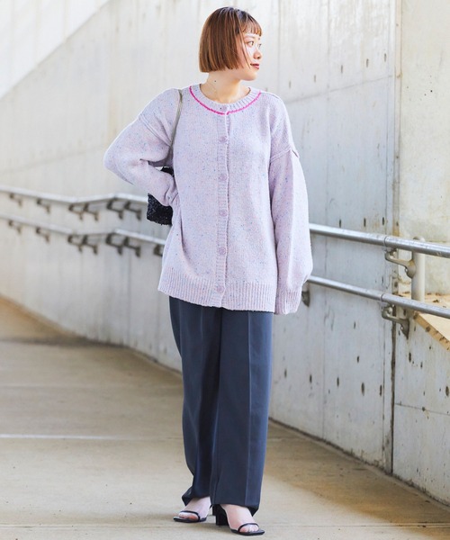 ELLEgirl(エルガール)の「カラーネップニットカーディガン【ELLEgirl/エル ガール】(カーディガン/ボレロ・レディース・ベージュ/ラベンダー・FREE)」の4枚目の写真