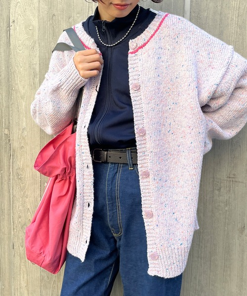 ELLEgirl(エルガール)の「カラーネップニットカーディガン【ELLEgirl/エル ガール】(カーディガン/ボレロ・レディース・ベージュ/ラベンダー・FREE)」の7枚目の写真