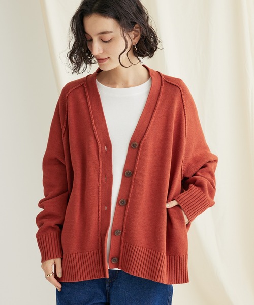 CRAFT STANDARD BOUTIQUE(クラフトスタンダードブティック)の「Vネックアウトリンキングカーディガン ◆(カーディガン/ボレロ・レディース・ベージュ/ブラック/オレンジ/ネイビー/グリーン・FREE)」の5枚目の写真