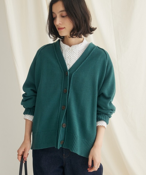 CRAFT STANDARD BOUTIQUE(クラフトスタンダードブティック)の「Vネックアウトリンキングカーディガン ◆(カーディガン/ボレロ・レディース・ベージュ/ブラック/オレンジ/ネイビー/グリーン・FREE)」の4枚目の写真