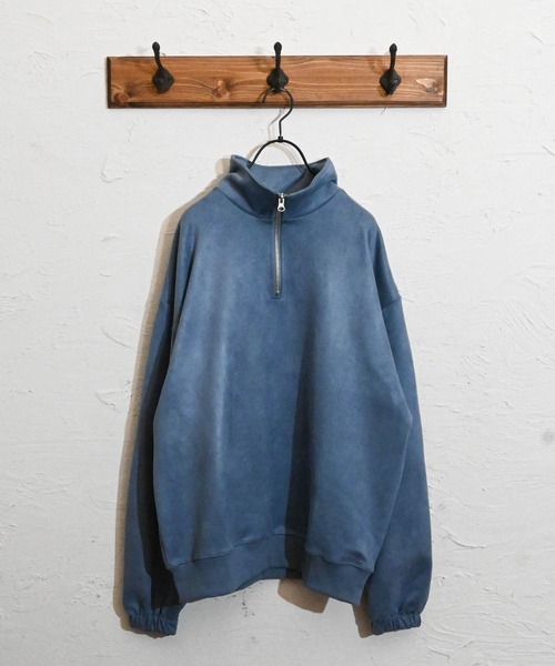 Anytime Songs（エニータイムソングス）の「カットスエードポンチ ハーフZIPスウェット（スウェット・メンズ・ブラック/サックスブルー/オフホワイト/チャコール・LARGE/MEDIUM/X-LARGE）」の4枚目の写真