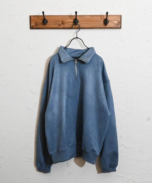 Anytime Songs（エニータイムソングス）の「カットスエードポンチ ハーフZIPスウェット（スウェット・メンズ・ブラック/サックスブルー/オフホワイト/チャコール・LARGE/MEDIUM/X-LARGE）」の5枚目の写真