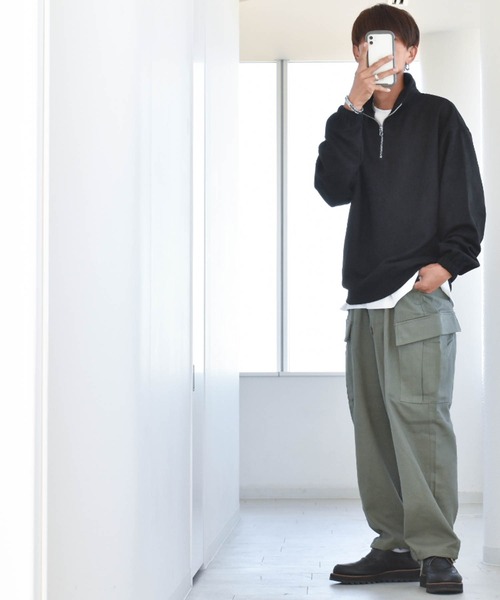 Anytime Songs（エニータイムソングス）の「カットスエードポンチ ハーフZIPスウェット（スウェット・メンズ・ブラック/サックスブルー/オフホワイト/チャコール・LARGE/MEDIUM/X-LARGE）」の14枚目の写真