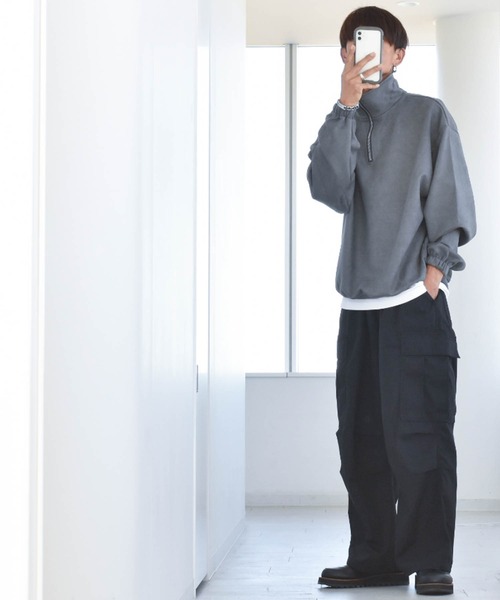 Anytime Songs（エニータイムソングス）の「カットスエードポンチ ハーフZIPスウェット（スウェット・メンズ・ブラック/サックスブルー/オフホワイト/チャコール・LARGE/MEDIUM/X-LARGE）」の21枚目の写真