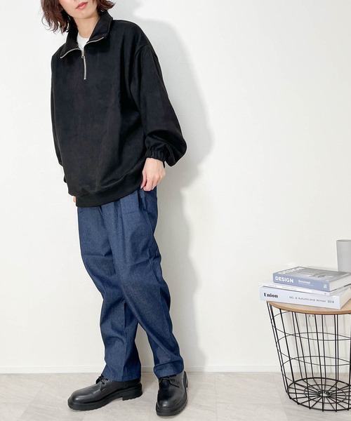 Anytime Songs（エニータイムソングス）の「カットスエードポンチ ハーフZIPスウェット（スウェット・メンズ・ブラック/サックスブルー/オフホワイト/チャコール・LARGE/MEDIUM/X-LARGE）」の17枚目の写真