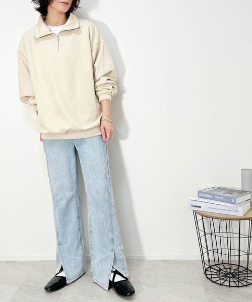 Anytime Songs（エニータイムソングス）の「カットスエードポンチ ハーフZIPスウェット（スウェット・メンズ・ブラック/サックスブルー/オフホワイト/チャコール・LARGE/MEDIUM/X-LARGE）」の11枚目の写真