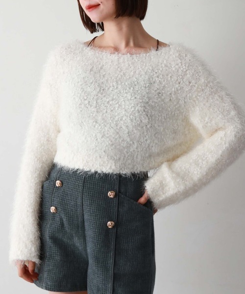 archives（アルシーヴ）の「クロップドポップコーンシャギーニット（ニット/セーター・レディース・グレー/イエロー/ピンク/アイボリー・MEDIUM）」の3枚目の写真