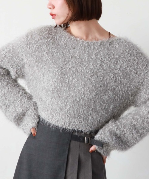 archives（アルシーヴ）の「クロップドポップコーンシャギーニット（ニット/セーター・レディース・グレー/イエロー/ピンク/アイボリー・MEDIUM）」の2枚目の写真