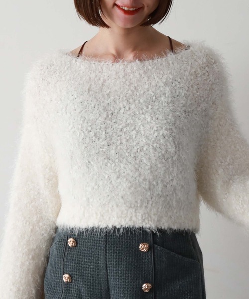 archives（アルシーヴ）の「クロップドポップコーンシャギーニット（ニット/セーター・レディース・グレー/イエロー/ピンク/アイボリー・MEDIUM）」の8枚目の写真