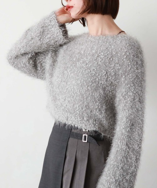 archives（アルシーヴ）の「クロップドポップコーンシャギーニット（ニット/セーター・レディース・グレー/イエロー/ピンク/アイボリー・MEDIUM）」の22枚目の写真