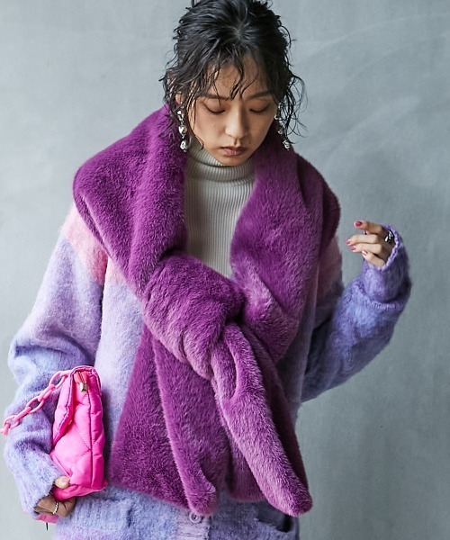 LV パープル マフラーと帽子セット GEVS.（ジェイヴィス）の「＜大きいサイズ＞ フェイクファーカラー