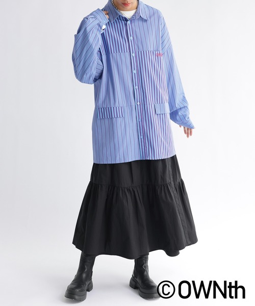 OWNth(オンス)の「フラップデザインランダムストライプオーバーシャツ(シャツ/ブラウス・レディース・ブルー/イエロー・FREE)」の3枚目の写真