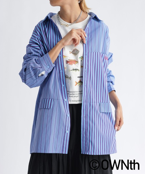 OWNth(オンス)の「フラップデザインランダムストライプオーバーシャツ(シャツ/ブラウス・レディース・ブルー/イエロー・FREE)」の4枚目の写真