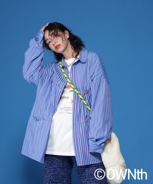 OWNth(オンス)の「フラップデザインランダムストライプオーバーシャツ(シャツ/ブラウス・レディース・ブルー/イエロー・FREE)」の9枚目の写真