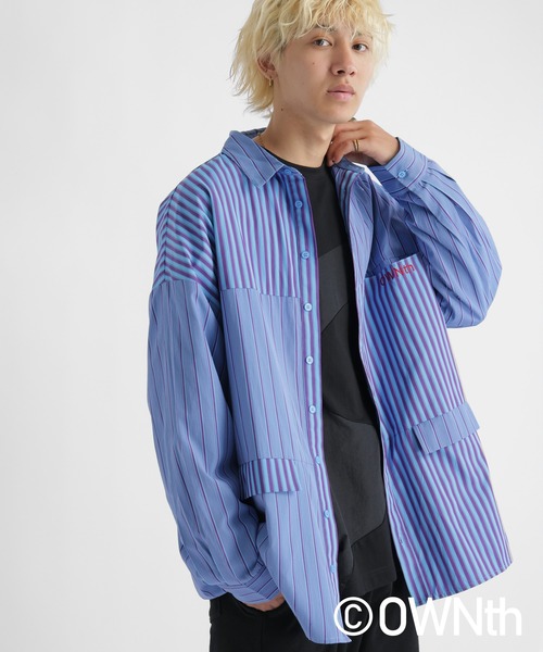 OWNth(オンス)の「フラップデザインランダムストライプオーバーシャツ(シャツ/ブラウス・レディース・ブルー/イエロー・FREE)」の14枚目の写真