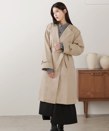 Filomo | [Filomo]ノーカラーロングコート 弱はっ水加工(トレンチコート)