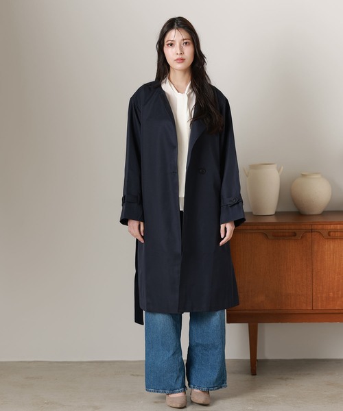 Filomo（フィローモ）の「[Filomo]ノーカラーロングコート 弱はっ水加工（トレンチコート・レディース・ベージュ/キャメル/ネイビー/ブラック・M/L）」の21枚目の写真