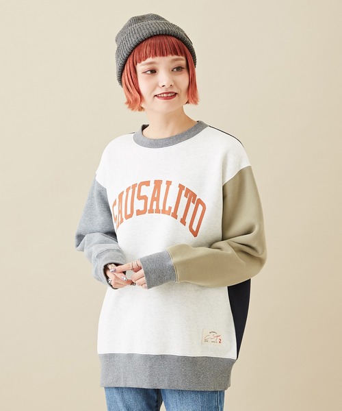 CUBE SUGAR（キューブシュガー）の「CVC裏毛裏起毛ロゴスウェットプルオーバー（スウェット・レディース・マルチ/トップグレー/グリーン/オートミール/ネイビー・M）」の5枚目の写真