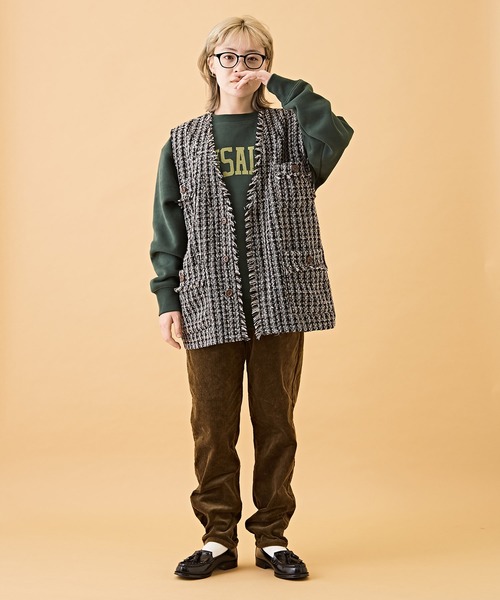 CUBE SUGAR（キューブシュガー）の「CVC裏毛裏起毛ロゴスウェットプルオーバー（スウェット・レディース・マルチ/トップグレー/グリーン/オートミール/ネイビー・M）」の9枚目の写真