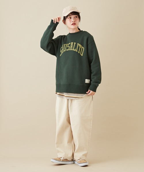 CUBE SUGAR（キューブシュガー）の「CVC裏毛裏起毛ロゴスウェットプルオーバー（スウェット・レディース・マルチ/トップグレー/グリーン/オートミール/ネイビー・M）」の10枚目の写真