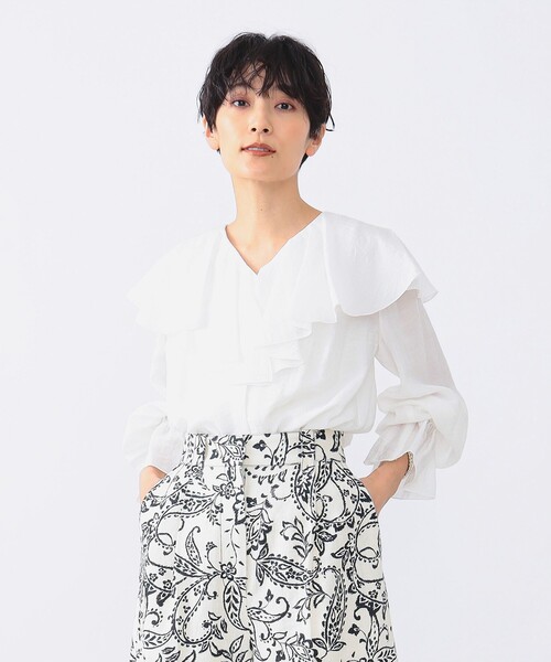 美品【Demi-Luxe BEAMS】 ラッフル ブラウス　OLIVE　ビームス Demi-Luxe BEAMS（デミルクス ビームス）の「Demi-Luxe BEAMS