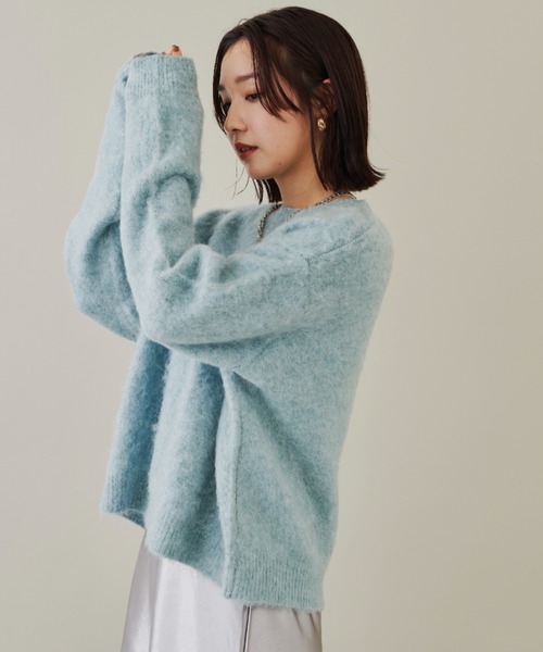 新品♡ラフェティッシュ　ターコイズ　ケーブルニット　セーター 長袖　モヘア　レア モヘアライク ルーズシルエット グラデーション アブストラクト煙柄