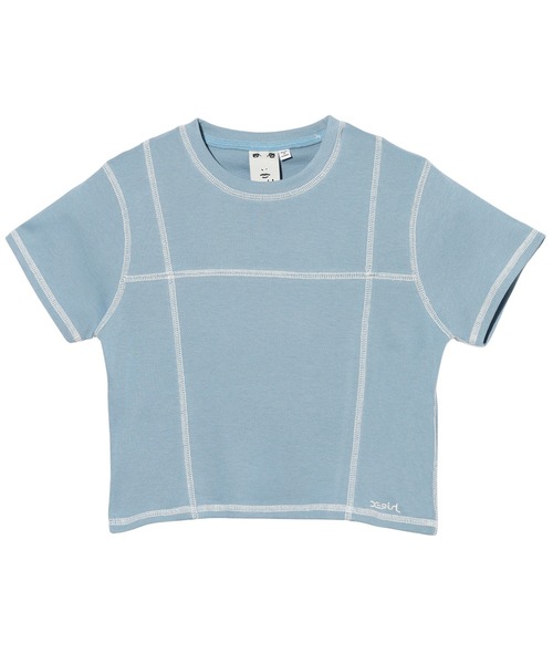 X-girl(エックスガール)の「CONTRAST STITCH BABY TEE(Tシャツ/カットソー・レディース・ブラック/ホワイト/ライトブルー・S/M)」の3枚目の写真