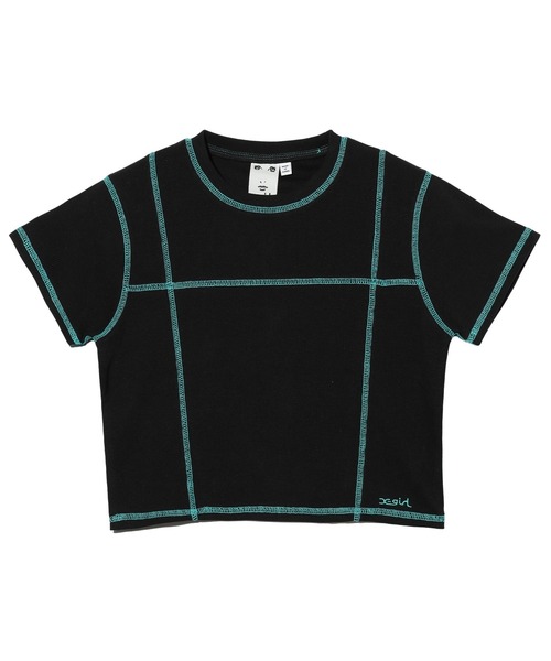 X-girl(エックスガール)の「CONTRAST STITCH BABY TEE(Tシャツ/カットソー・レディース・ブラック/ホワイト/ライトブルー・S/M)」の2枚目の写真