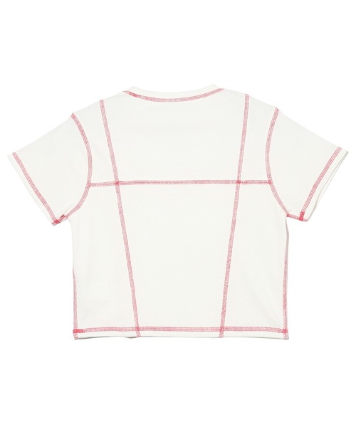 X-girl(エックスガール)の「CONTRAST STITCH BABY TEE(Tシャツ/カットソー・レディース・ブラック/ホワイト/ライトブルー・S/M)」の4枚目の写真