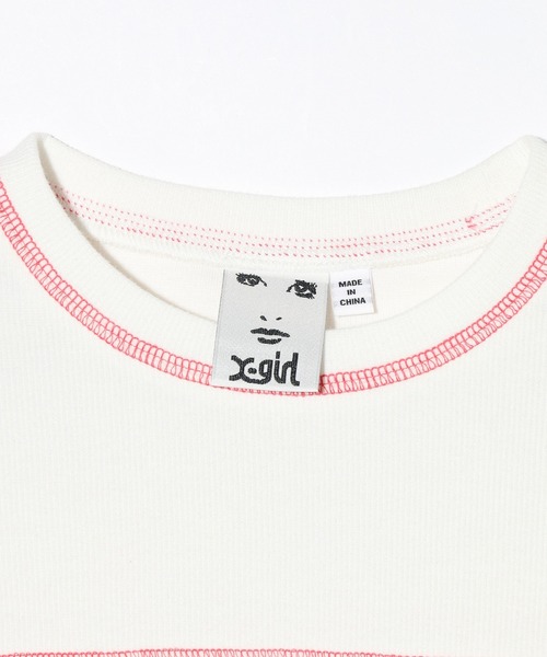 X-girl(エックスガール)の「CONTRAST STITCH BABY TEE(Tシャツ/カットソー・レディース・ブラック/ホワイト/ライトブルー・S/M)」の5枚目の写真