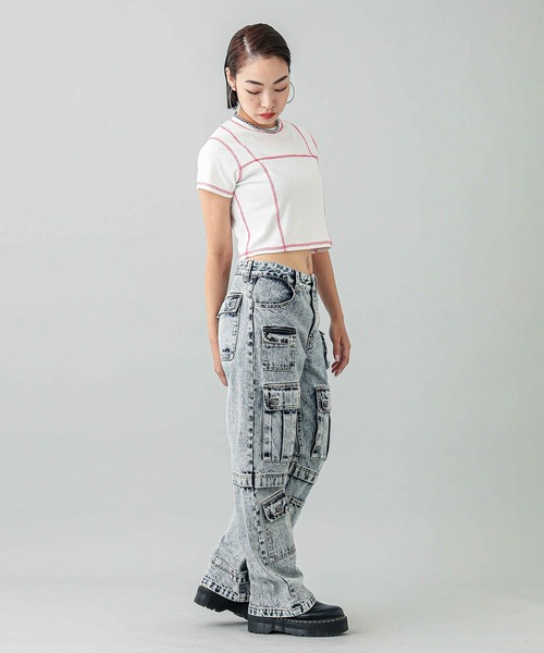 X-girl(エックスガール)の「CONTRAST STITCH BABY TEE(Tシャツ/カットソー・レディース・ブラック/ホワイト/ライトブルー・S/M)」の15枚目の写真