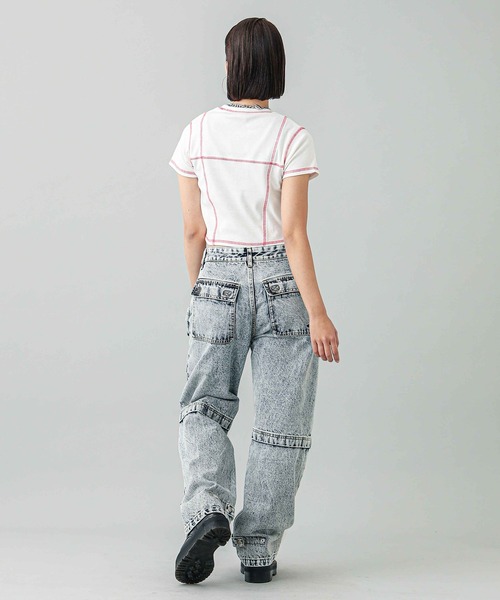 X-girl(エックスガール)の「CONTRAST STITCH BABY TEE(Tシャツ/カットソー・レディース・ブラック/ホワイト/ライトブルー・S/M)」の16枚目の写真
