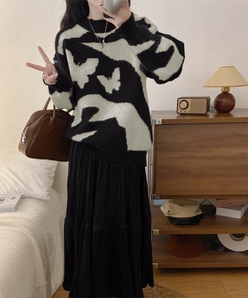 LAC-VERT（ラック・ヴェール）の「バタフライカモフラージュダメージニット（ニット/セーター・レディース・ブラック/ブラウン・FREE）」の3枚目の写真