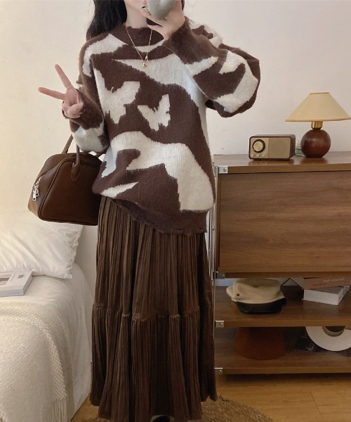 LAC-VERT（ラック・ヴェール）の「バタフライカモフラージュダメージニット（ニット/セーター・レディース・ブラック/ブラウン・FREE）」の4枚目の写真