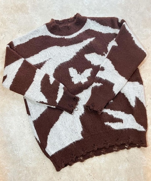 LAC-VERT（ラック・ヴェール）の「バタフライカモフラージュダメージニット（ニット/セーター・レディース・ブラック/ブラウン・FREE）」の16枚目の写真